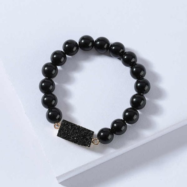 Fashion Handmade Natural Stone Beaded Elastic Bracelet Women Crystal Druzy Stone Bead Stretch Couple Bracelet for Gift