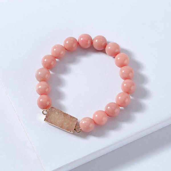 Fashion Handmade Natural Stone Beaded Elastic Bracelet Women Crystal Druzy Stone Bead Stretch Couple Bracelet for Gift