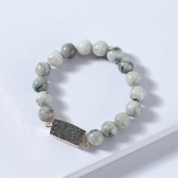 Fashion Handmade Natural Stone Beaded Elastic Bracelet Women Crystal Druzy Stone Bead Stretch Couple Bracelet for Gift