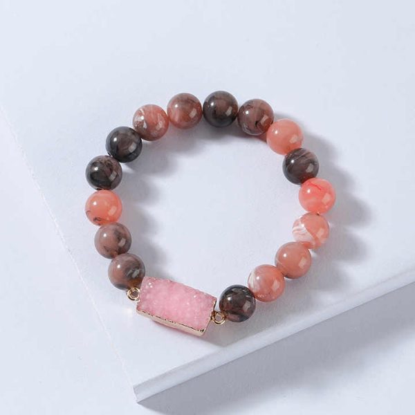 Fashion Handmade Natural Stone Beaded Elastic Bracelet Women Crystal Druzy Stone Bead Stretch Couple Bracelet for Gift