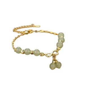 Handmade Natural Stone Crystal Gemstone Charm Bracelet with Bow Link Design for Women