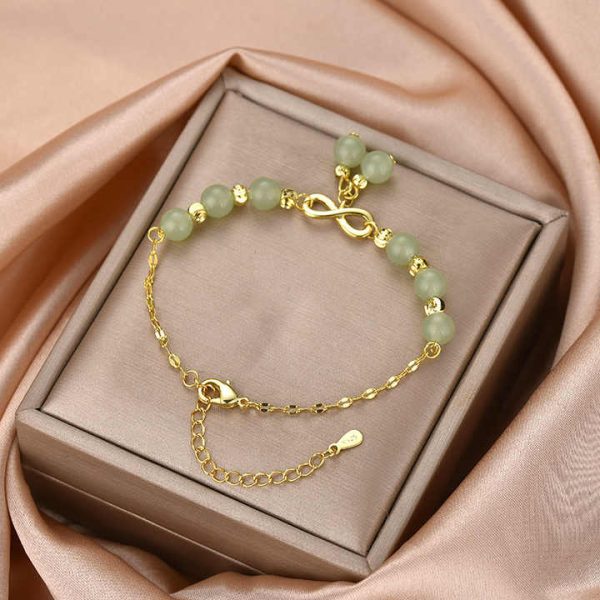 Fashion Jewelry Wholesale Natural Crystal Gemstone Tumble Beads Jade Handmade Link Bow Bracelet for Women