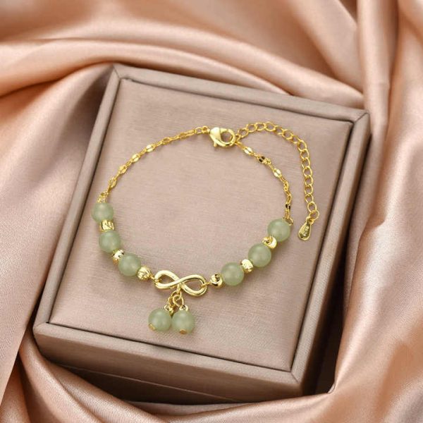 Fashion Jewelry Wholesale Natural Crystal Gemstone Tumble Beads Jade Handmade Link Bow Bracelet for Women