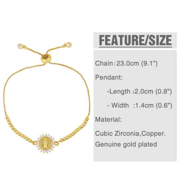New Gold Chain Virgin Mary Charm Bracelets for Women Crystal Bracelet Religious Jewelry Wholesale Virgen De Guadalupe