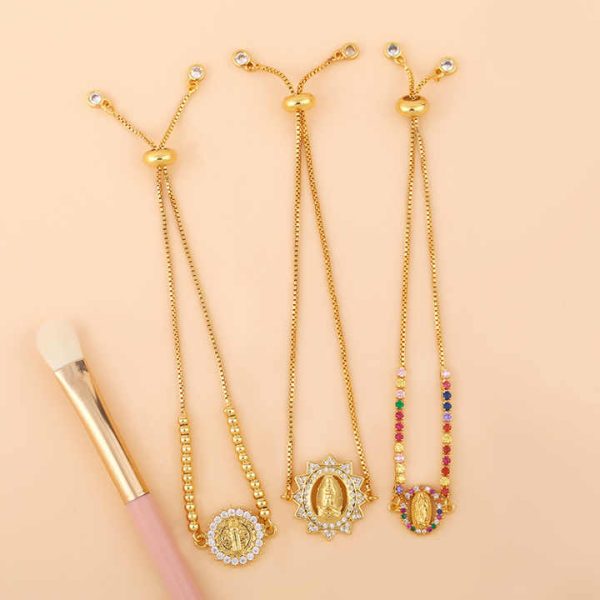 New Gold Chain Virgin Mary Charm Bracelets for Women Crystal Bracelet Religious Jewelry Wholesale Virgen De Guadalupe