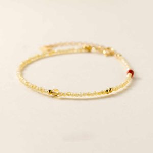 Dainty Crystal Stacking Bracelet 925 Sterling Silver 2mm Faceted Citrine Beaded Adjustable Bracelet for Women