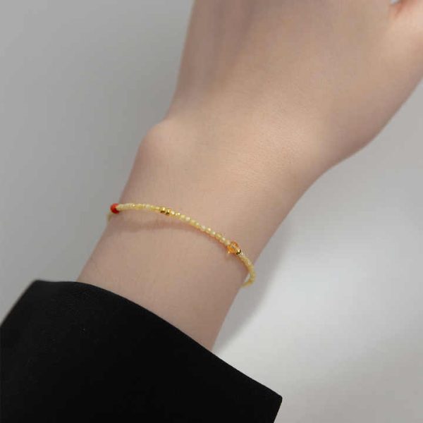 Dainty Crystal Stacking Bracelet 925 Sterling Silver 2mm Faceted Citrine Beaded Adjustable Bracelet for Women