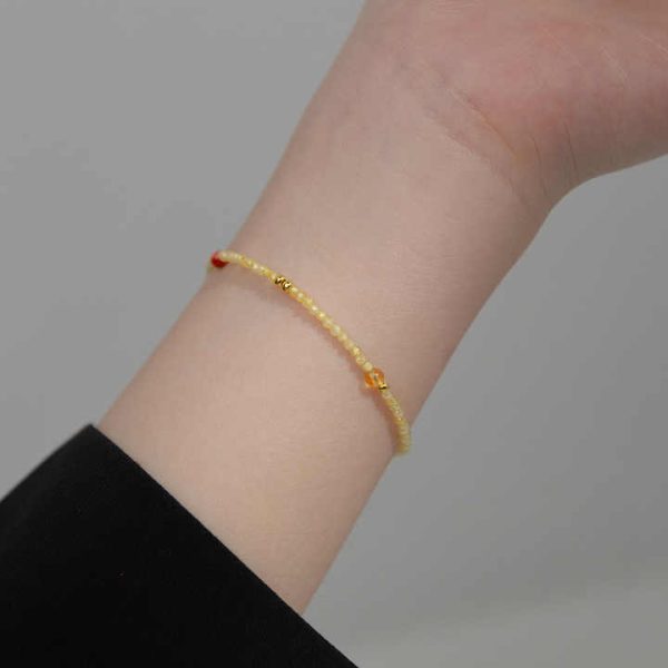 Dainty Crystal Stacking Bracelet 925 Sterling Silver 2mm Faceted Citrine Beaded Adjustable Bracelet for Women