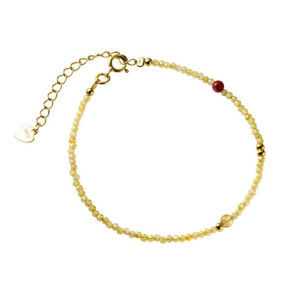 Dainty Crystal Stacking Bracelet 925 Sterling Silver 2mm Faceted Citrine Beaded Adjustable Bracelet for Women