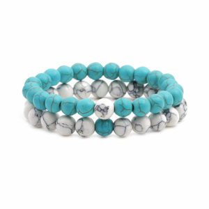 European and American Natural Stone Crystal Bracelet 8mm Volcanic Tiger Stone White Pine Agate Stretch Beaded Bangle