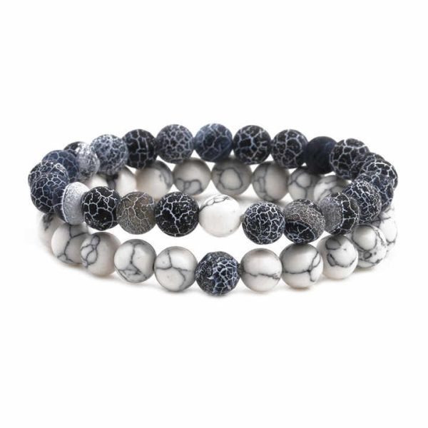 European and American Natural Stone Crystal Bracelet 8mm Volcanic Tiger Stone White Pine Agate Stretch Beaded Bangle