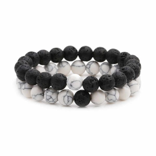 European and American Natural Stone Crystal Bracelet 8mm Volcanic Tiger Stone White Pine Agate Stretch Beaded Bangle