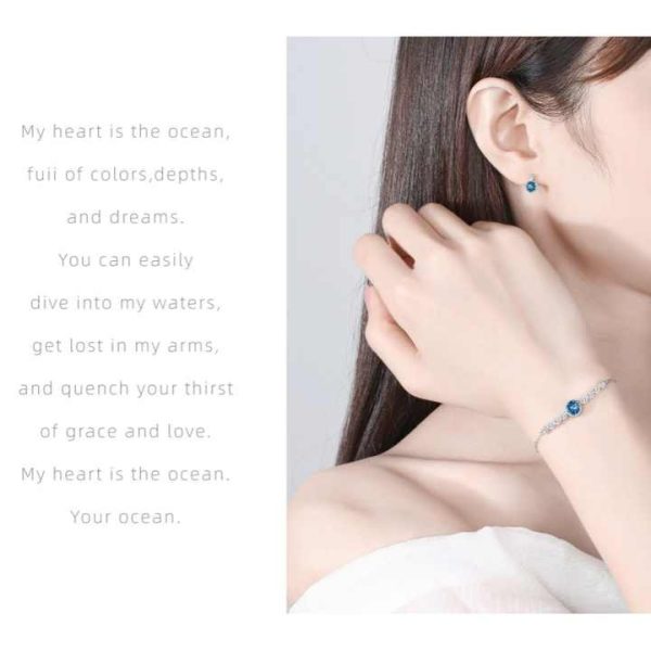 High Quality Ocean Birthstone 925 Sterling Silver Embellished Genuine Austria Crystal Bracelet Wedding Engagement Jewelry