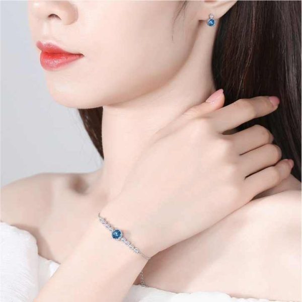 High Quality Ocean Birthstone 925 Sterling Silver Embellished Genuine Austria Crystal Bracelet Wedding Engagement Jewelry