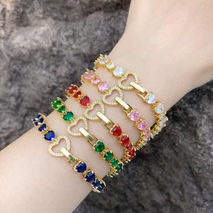 Elegant Gold Plated Copper Chain Bracelet with AAA Cubic Zirconia Beads, Adjustable Bohemian Wedding Jewelry for Women