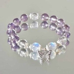 Fashion 8mm Romantic Style Purple Beaded Bracelet Jewelry Bracelet Charms Women Butterfly Crystal Bead Bracelet Wholesale