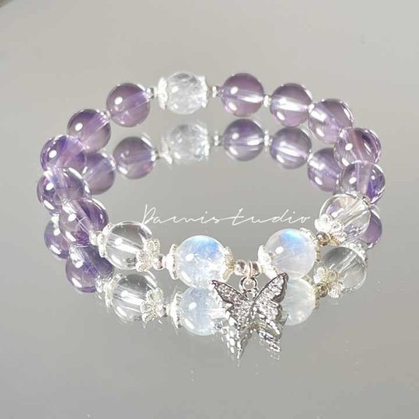 Fashion 8mm Romantic Style Purple Beaded Bracelet Jewelry Bracelet Charms Women Butterfly Crystal Bead Bracelet Wholesale