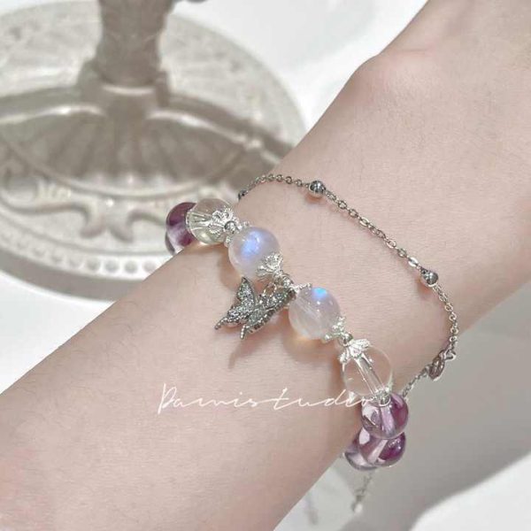 Fashion 8mm Romantic Style Purple Beaded Bracelet Jewelry Bracelet Charms Women Butterfly Crystal Bead Bracelet Wholesale