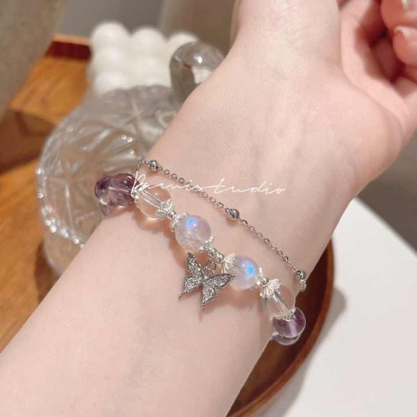 Fashion 8mm Romantic Style Purple Beaded Bracelet Jewelry Bracelet Charms Women Butterfly Crystal Bead Bracelet Wholesale