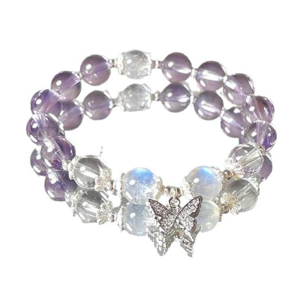 Fashion 8mm Romantic Style Purple Beaded Bracelet Jewelry Bracelet Charms Women Butterfly Crystal Bead Bracelet Wholesale