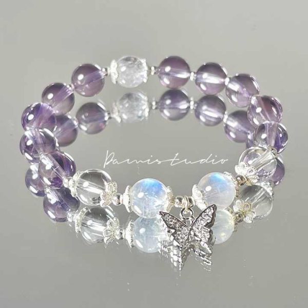 Fashion 8mm Romantic Style Purple Beaded Bracelet Jewelry Bracelet Charms Women Butterfly Crystal Bead Bracelet Wholesale