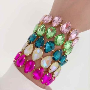 Gold Plated Brass Bohemian Charm Bracelet with Cubic Zirconia Crystal Mixed Color Beads