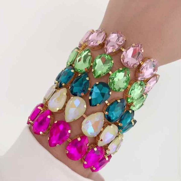 Gold Plated Brass Bohemian Charm Bracelet with Cubic Zirconia Crystal Mixed Color Beads