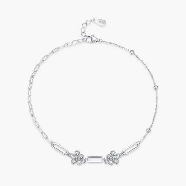 Romantic Flower Bracelet Real 925 Sterling Silver Adjustable Chain Bracelets Fashion Shiny Crystal Wedding Lady Jewelry
