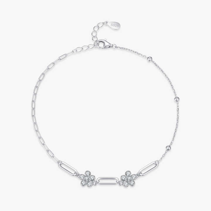 Romantic Flower Bracelet Real 925 Sterling Silver Adjustable Chain Bracelets Fashion Shiny Crystal Wedding Lady Jewelry