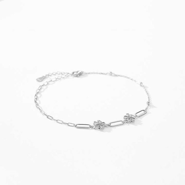 Romantic Flower Bracelet Real 925 Sterling Silver Adjustable Chain Bracelets Fashion Shiny Crystal Wedding Lady Jewelry