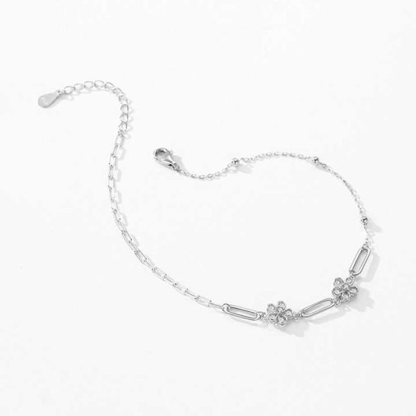Romantic Flower Bracelet Real 925 Sterling Silver Adjustable Chain Bracelets Fashion Shiny Crystal Wedding Lady Jewelry