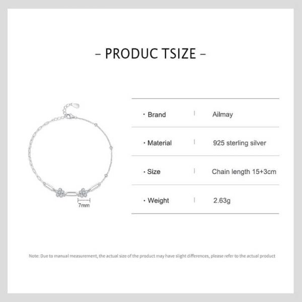 Romantic Flower Bracelet Real 925 Sterling Silver Adjustable Chain Bracelets Fashion Shiny Crystal Wedding Lady Jewelry
