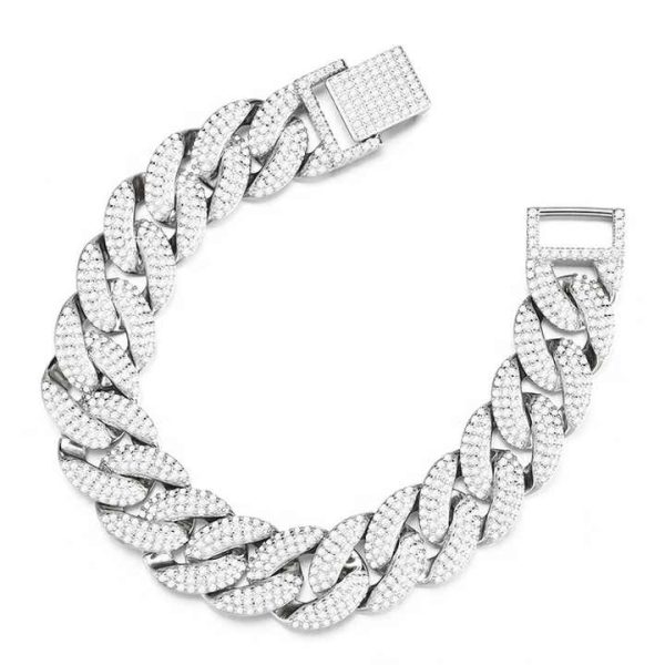 European Hot Selling Hand Jewelry 925 Silver Men's Hips Hops Bracelet Full Crystal Cuban Link Bracelet for Men Gifts