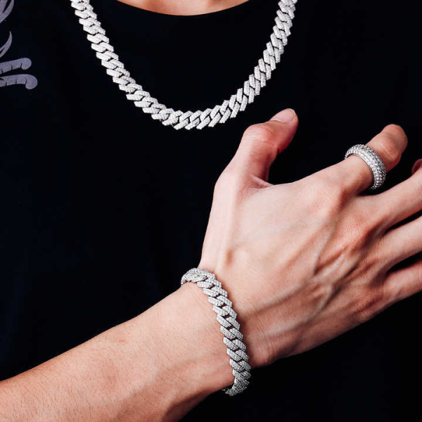 European Hot Selling Hand Jewelry 925 Silver Men's Hips Hops Bracelet Full Crystal Cuban Link Bracelet for Men Gifts