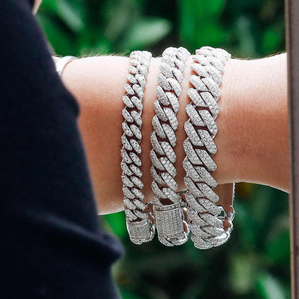 European Hot Selling Hand Jewelry 925 Silver Men's Hips Hops Bracelet Full Crystal Cuban Link Bracelet for Men Gifts