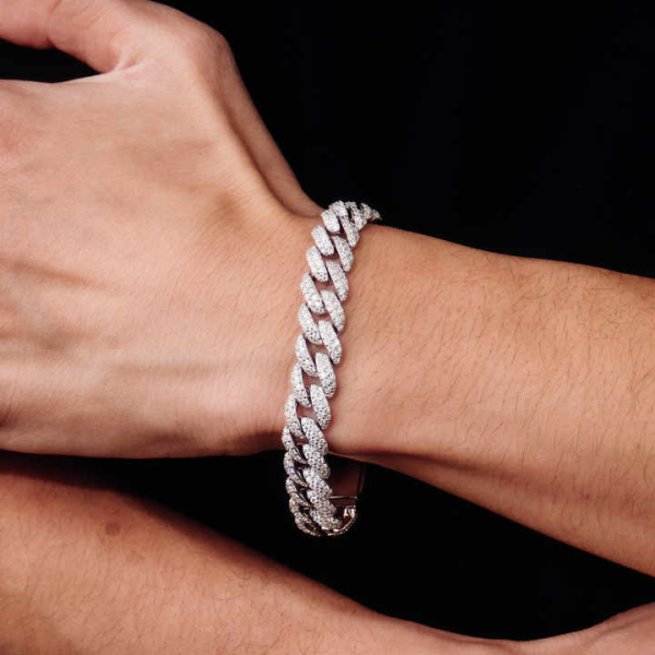 European Hot Selling Hand Jewelry 925 Silver Men's Hips Hops Bracelet Full Crystal Cuban Link Bracelet for Men Gifts