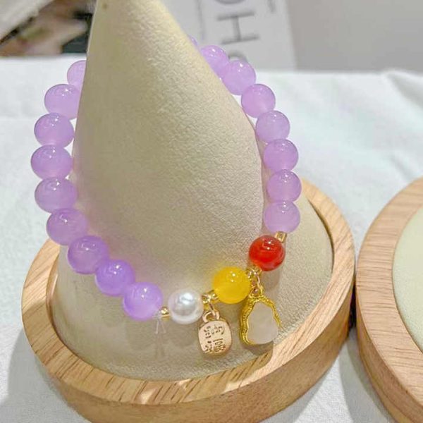 Fashion Imitation Jade FU Lucky Pendant Bracelet for Women Crystal Gemstone Beads Gold Handmade Bracelet for Women Gift