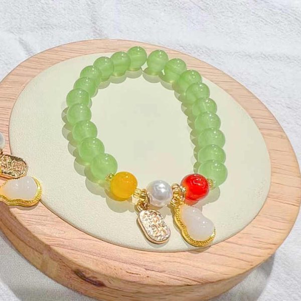Fashion Imitation Jade FU Lucky Pendant Bracelet for Women Crystal Gemstone Beads Gold Handmade Bracelet for Women Gift