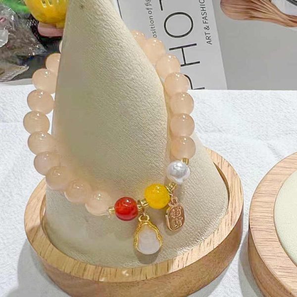 Fashion Imitation Jade FU Lucky Pendant Bracelet for Women Crystal Gemstone Beads Gold Handmade Bracelet for Women Gift