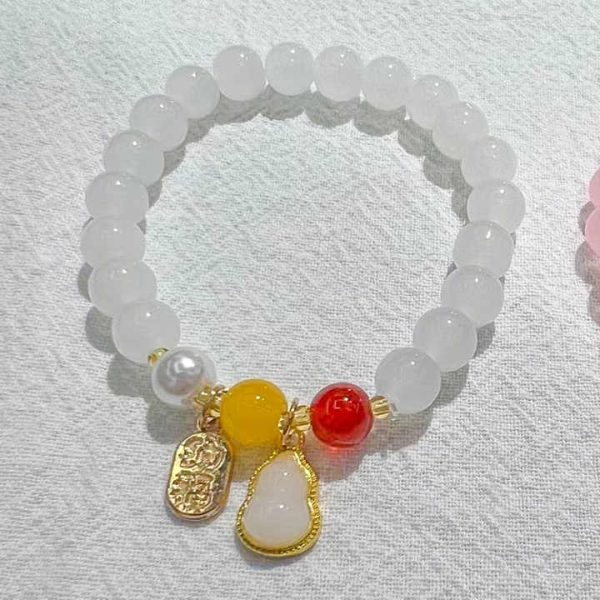 Fashion Imitation Jade FU Lucky Pendant Bracelet for Women Crystal Gemstone Beads Gold Handmade Bracelet for Women Gift