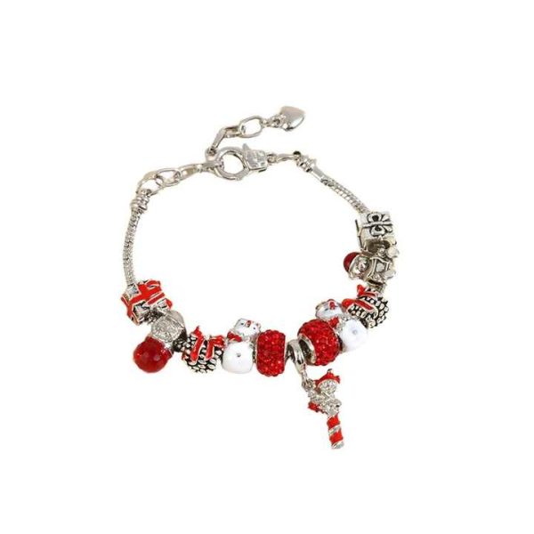 Lady Fashion Christmas Pan Crystal Large Hole Beaded Bracelet Children Snake Bone Snowflake Chain Bangle Woman Gift