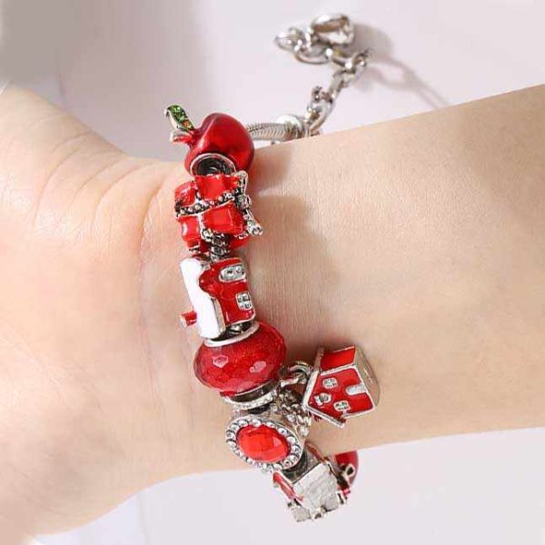 Lady Fashion Christmas Pan Crystal Large Hole Beaded Bracelet Children Snake Bone Snowflake Chain Bangle Woman Gift