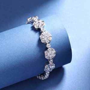 925 Sterling Silver Zircon Sunflower Cuban Chain Bracelet for Men and Women, Hip Hop Tennis Design
