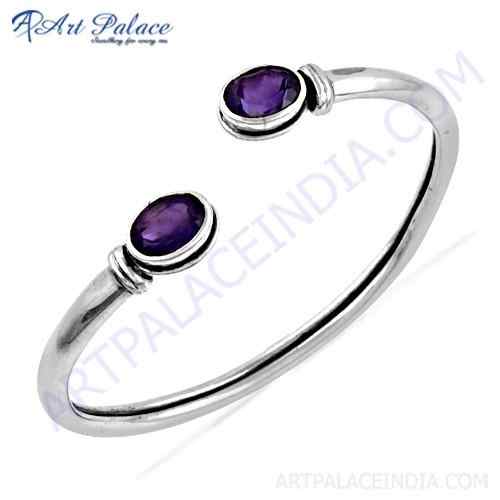Celeb Style Amethyst Gemstone Silver Crystal Bracelets & Bangles