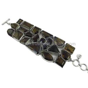 925 Sterling Silver Smokey Quartz Round Bead Bracelet - Unisex Gemstone Jewelry for Gifts