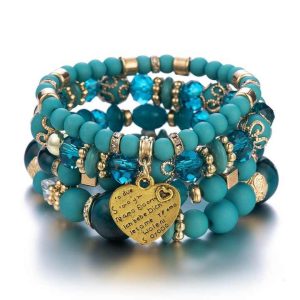 Bohemian Multi-Layer Crystal Heart Charm Frosted Beads Bracelet for Women