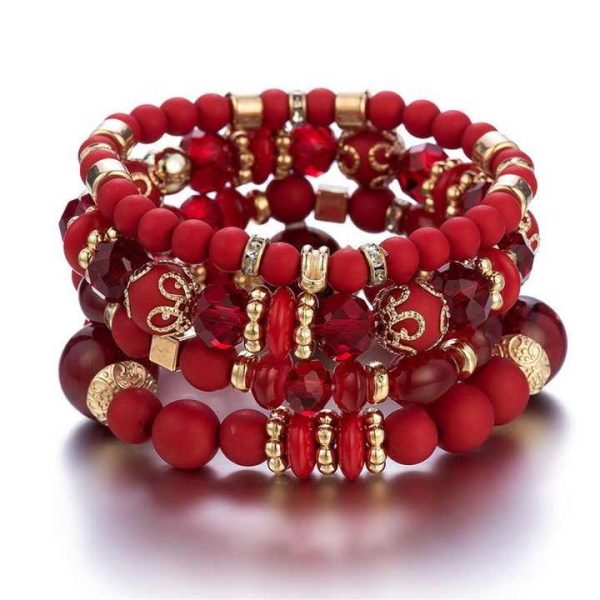 Wholesale Bohemian National Style Multi-layer Bracelet Crystal Heart Charm Frosted Beads Bracelet for Women