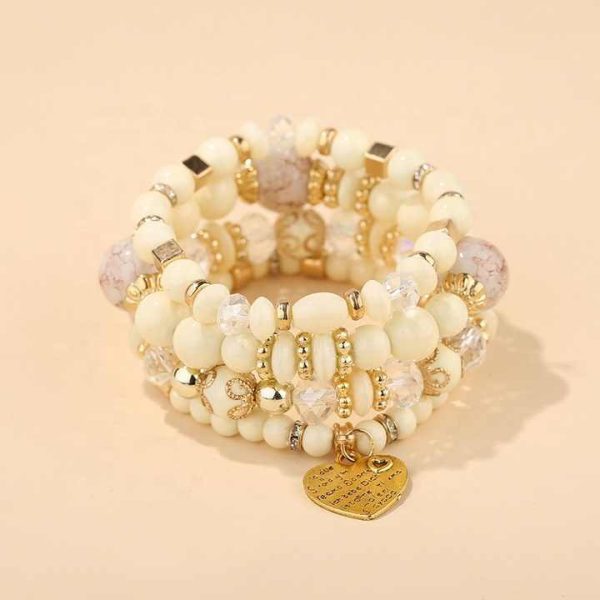 Wholesale Bohemian National Style Multi-layer Bracelet Crystal Heart Charm Frosted Beads Bracelet for Women