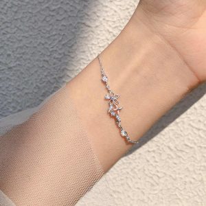 Korean 925 Sterling Silver Link Chain Bracelet Pulsera De Plata 925 Crystal Flower Charm Bracelet for Women Wedding Jewelry
