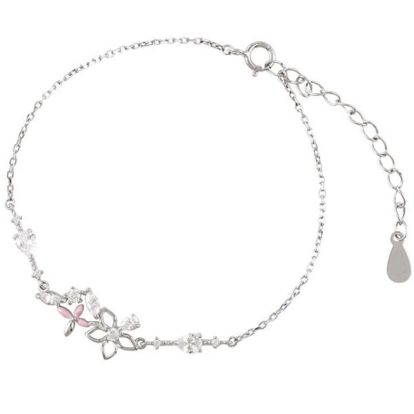 Korean 925 Sterling Silver Link Chain Bracelet Pulsera De Plata 925 Crystal Flower Charm Bracelet for Women Wedding Jewelry